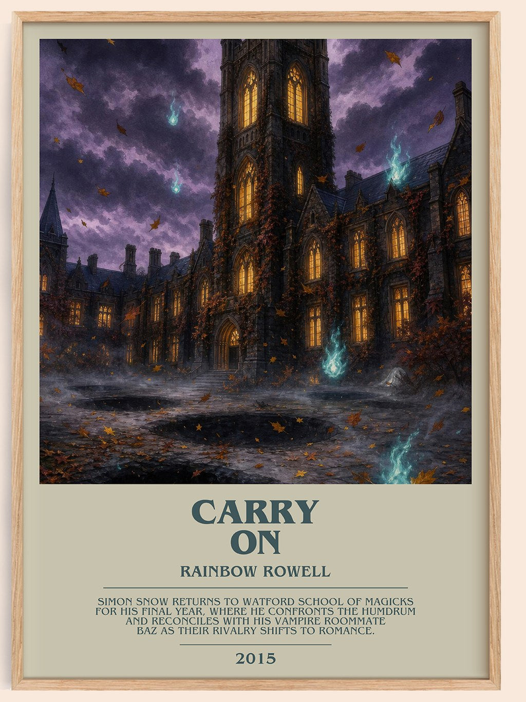 Carry On bookish book poster by Rainbow Rowell – framed literary art print