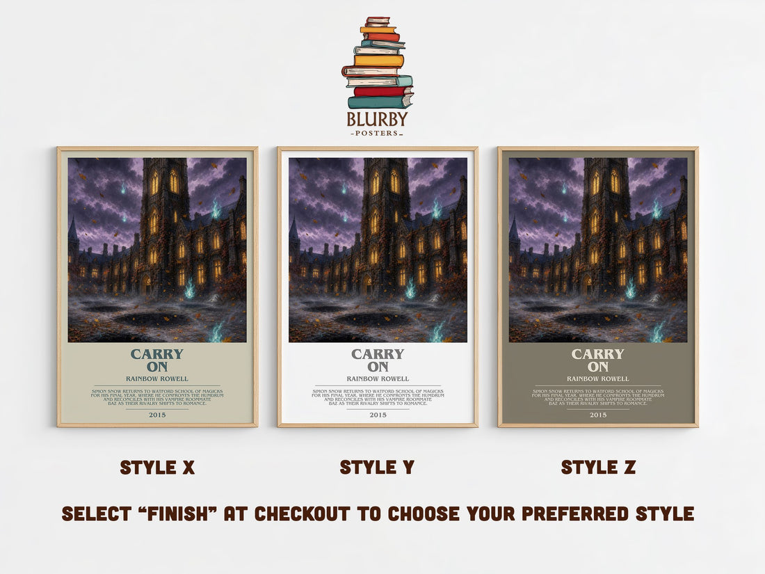 Carry On bookish print in frame leaning in hallway – fantasy wall art (mockup)