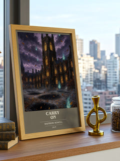 Carry On book cover print framed by window – literary home decor