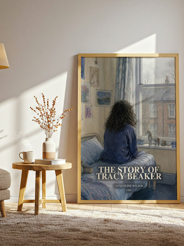 The Story of Tracy Beaker watercolour print in frame leaning in hallway – childrens wall art