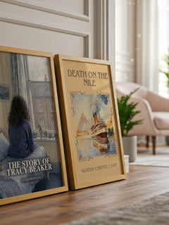 The Story of Tracy Beaker watercolour print framed by window – literary home decor