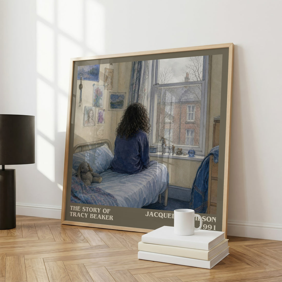 The Story of Tracy Beaker literary print framed by window – literary home decor