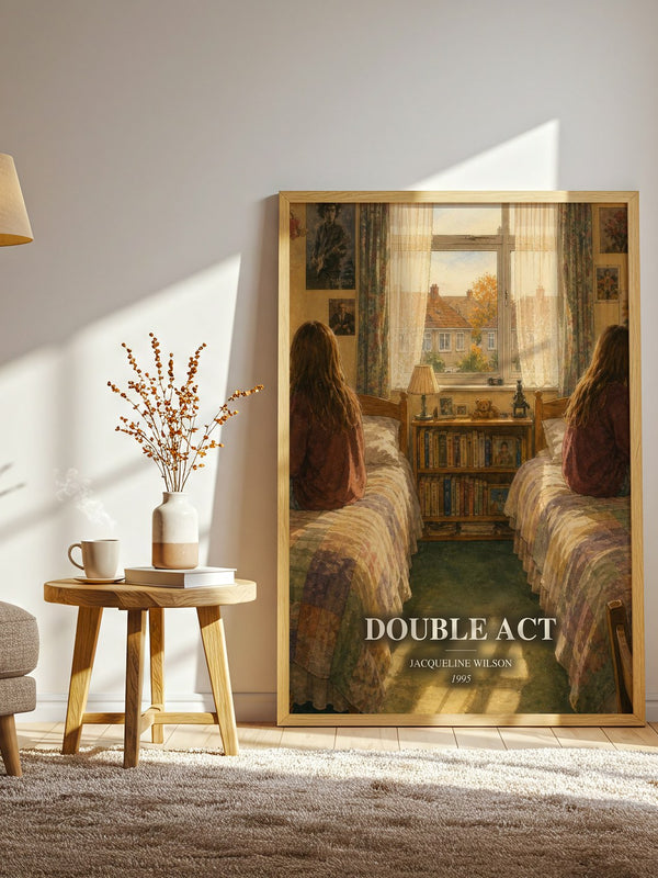 Double Act watercolour print in frame leaning in hallway – childrens wall art