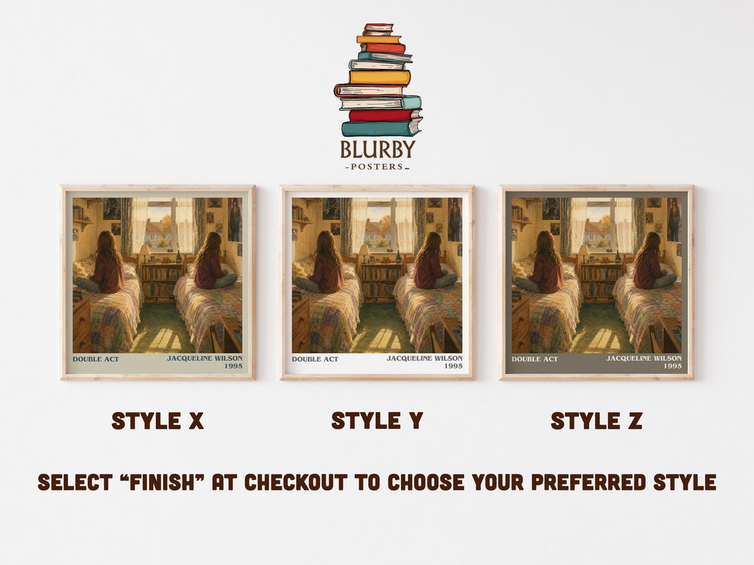 Double Act literary print in frame leaning in hallway – childrens wall art (mockup)