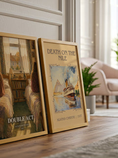 Double Act watercolour print framed by window – literary home decor
