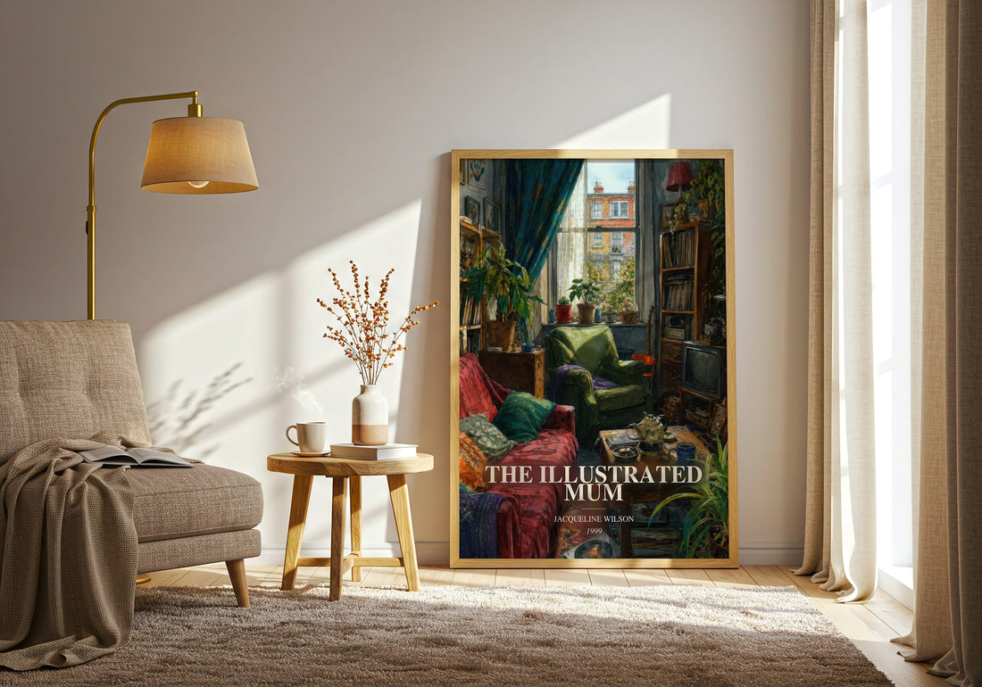 The Illustrated Mum watercolour print in frame leaning in hallway – childrens wall art (mockup)