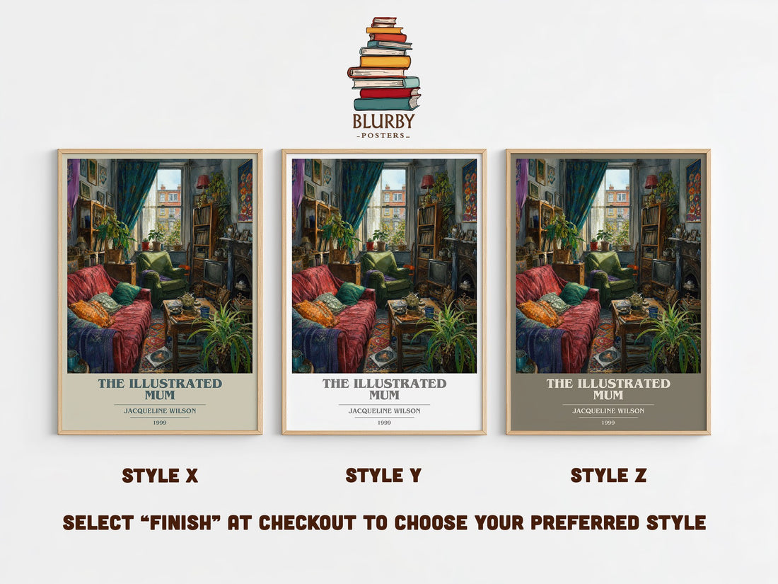 The Illustrated Mum book cover print in frame leaning in hallway – childrens wall art (mockup)