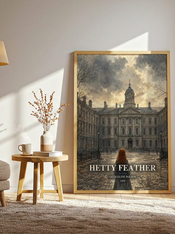Hetty Feather watercolour print in frame leaning in hallway – childrens wall art