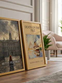 Hetty Feather watercolour print framed by window – literary home decor