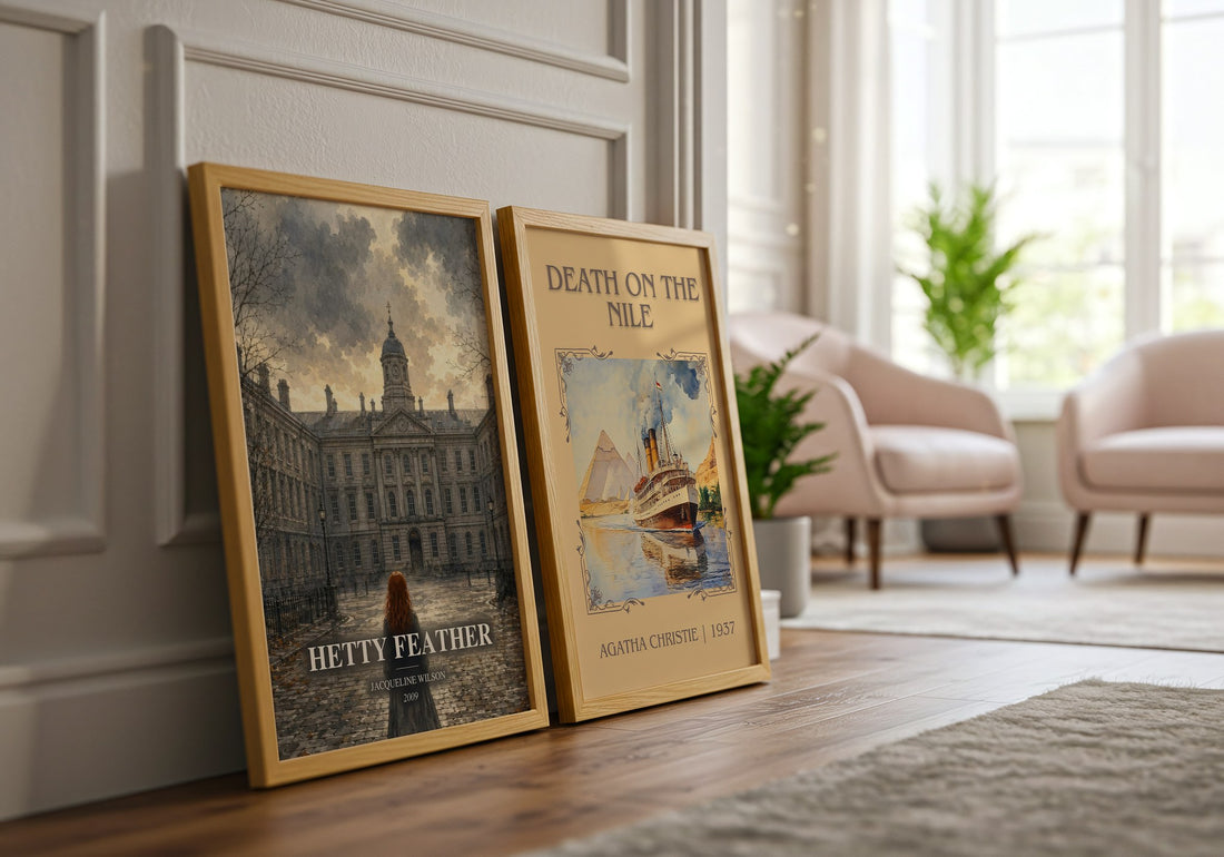 Hetty Feather watercolour print framed by window – literary home decor