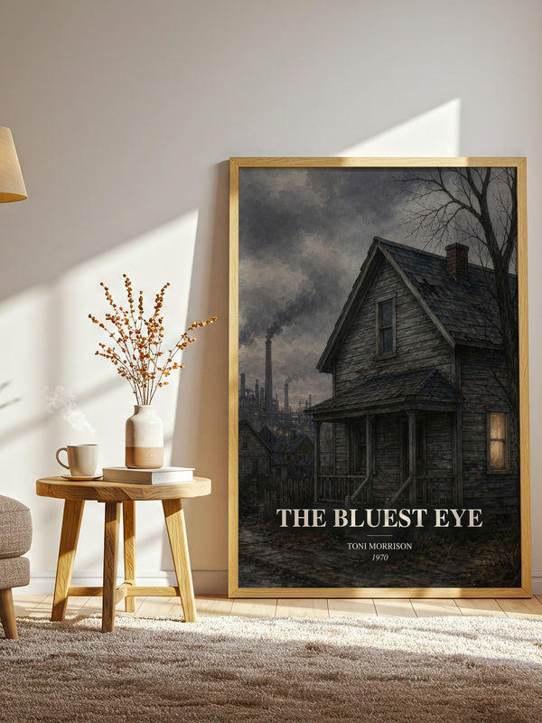 The Bluest Eye watercolour print in frame leaning in hallway – literary fiction wall art
