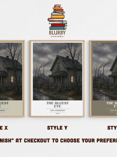 The Bluest Eye book cover print in frame leaning in hallway – literary fiction wall art