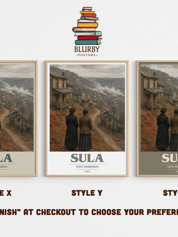 Sula book cover print in frame leaning in hallway – literary fiction wall art