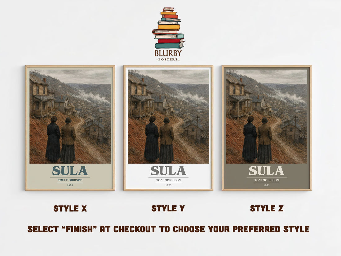 Sula book cover print in frame leaning in hallway – literary fiction wall art (mockup)