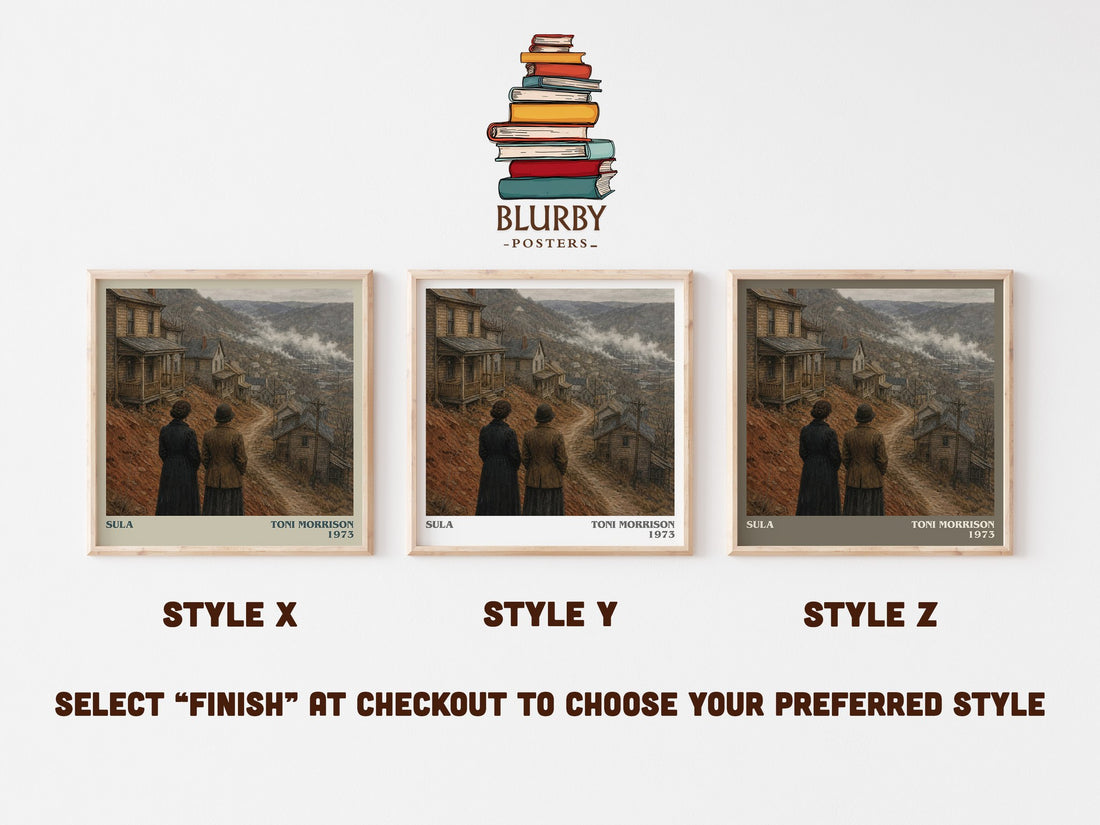 Sula literary print in frame leaning in hallway – literary fiction wall art (mockup)