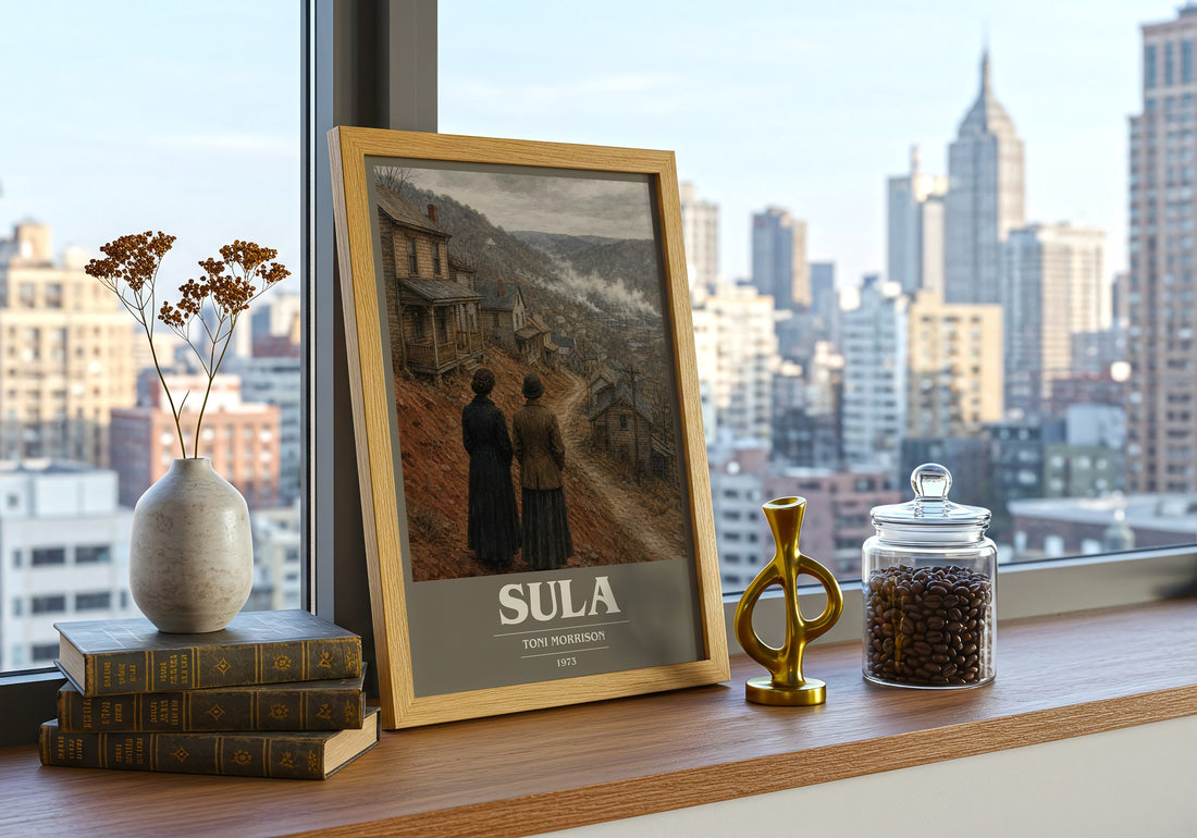 Sula book cover print framed by window – literary home decor