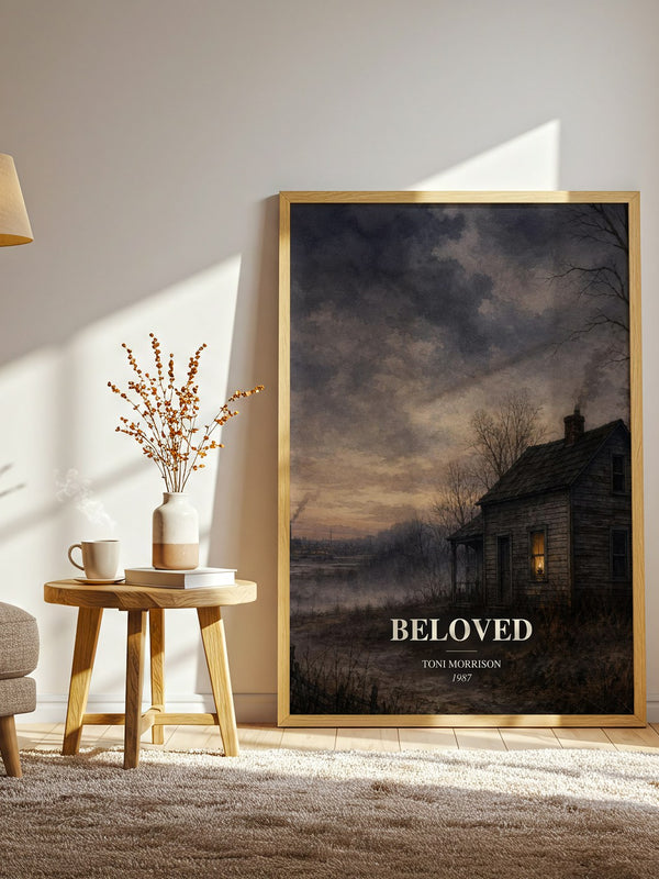 Beloved watercolour print in frame leaning in hallway – literary fiction wall art