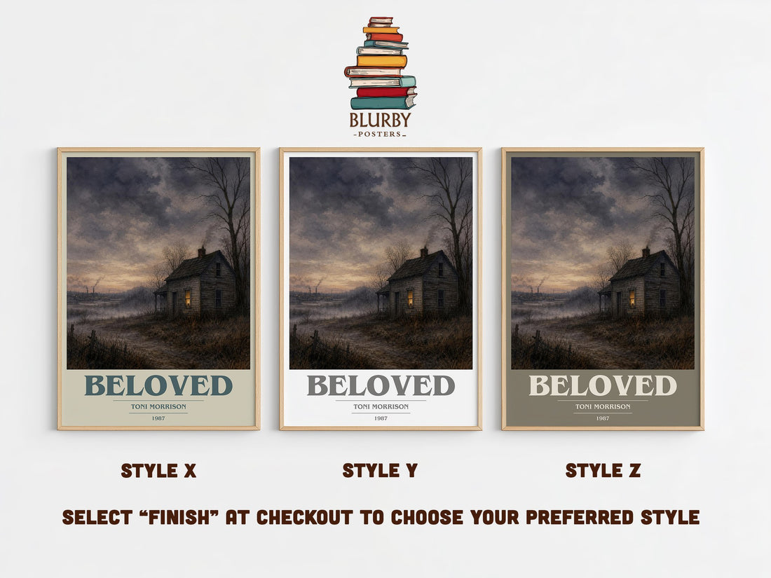 Beloved book cover print in frame leaning in hallway – literary fiction wall art (mockup)