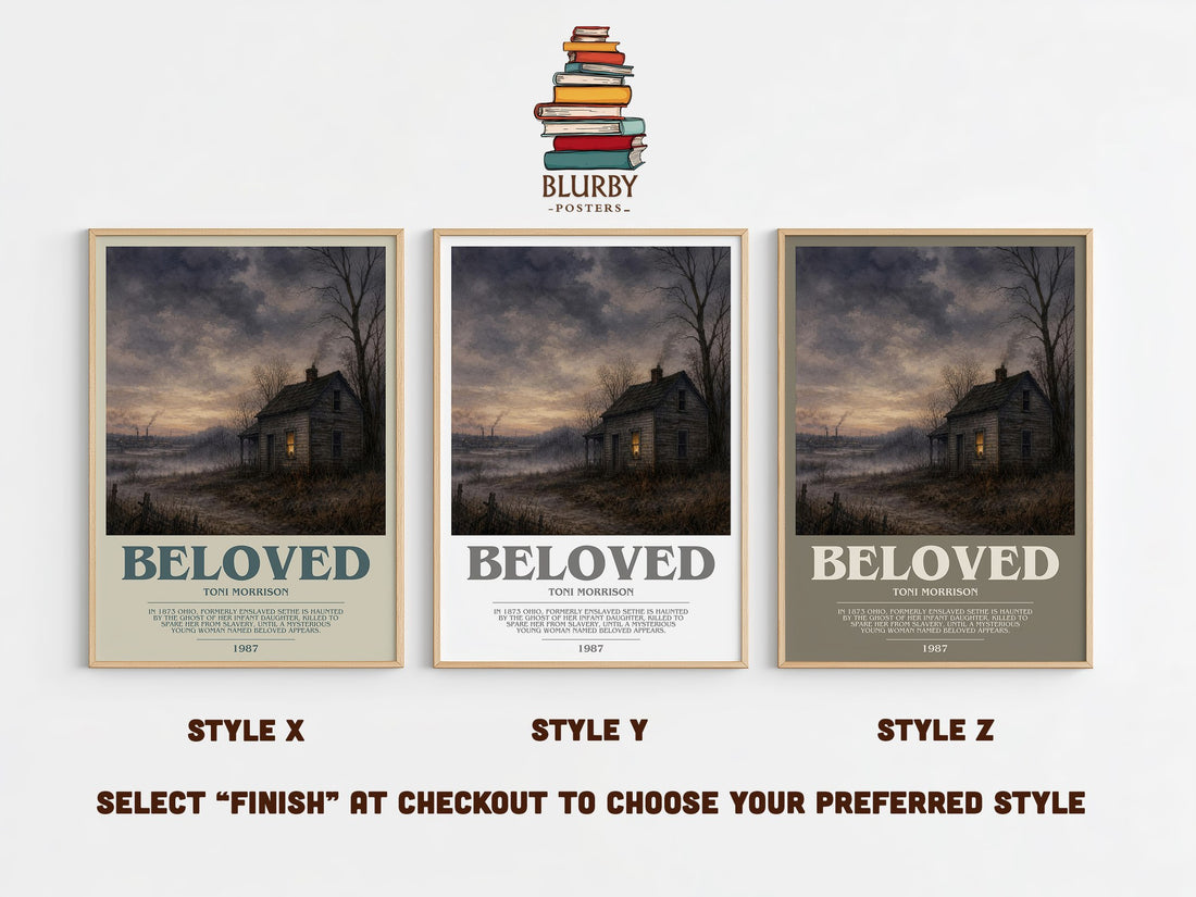 Beloved bookish print in frame leaning in hallway – literary fiction wall art (mockup)