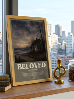 Beloved bookish print framed by window – literary home decor