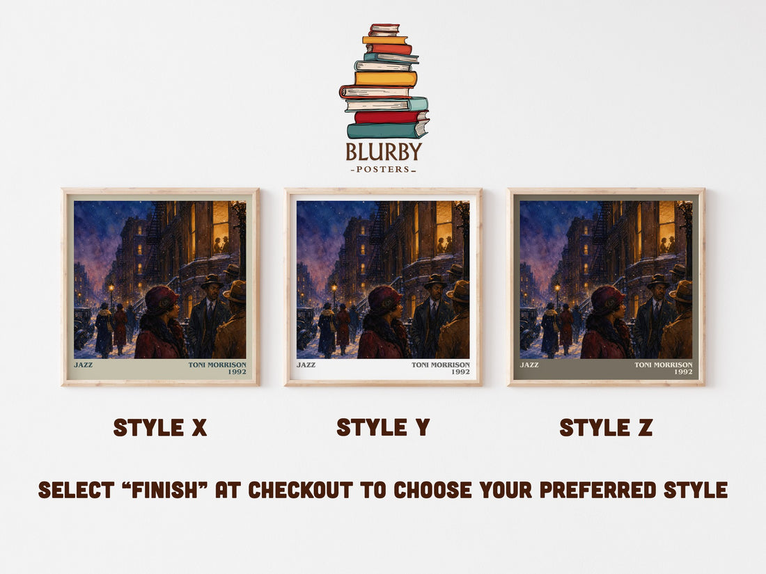 Jazz literary print in frame leaning in hallway – literary fiction wall art (mockup)