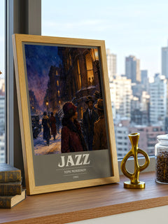 Jazz book cover print framed by window – literary home decor