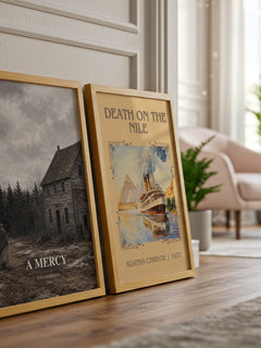 A Mercy watercolour print framed by window – literary home decor