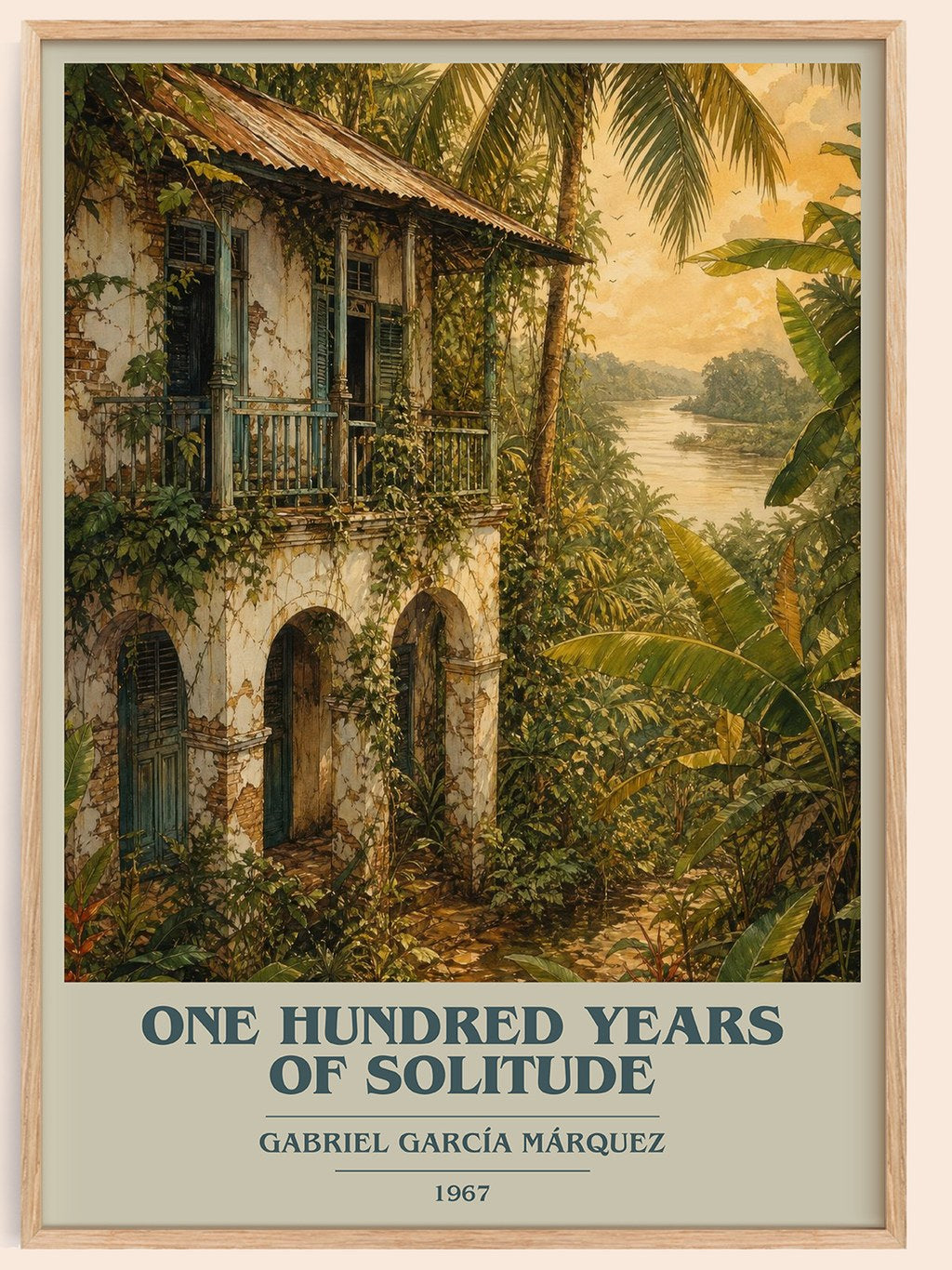 One Hundred Years of Solitude book cover book poster by Gabriel García Márquez – framed literary art print