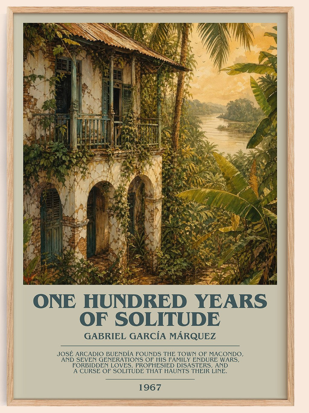 One Hundred Years of Solitude bookish book poster by Gabriel García Márquez – framed literary art print
