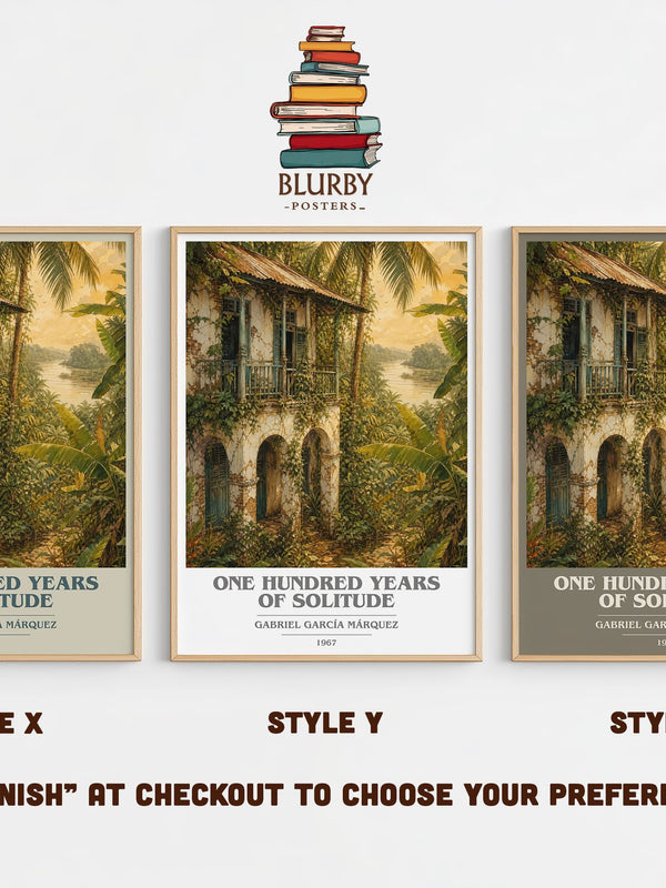 One Hundred Years of Solitude book cover print in frame leaning in hallway – literary fiction wall art