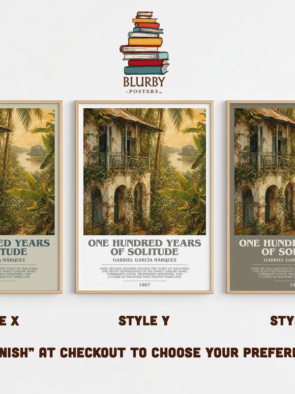 One Hundred Years of Solitude bookish print in frame leaning in hallway – literary fiction wall art