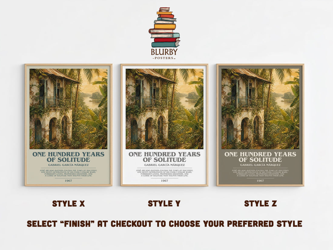 One Hundred Years of Solitude bookish print in frame leaning in hallway – literary fiction wall art (mockup)
