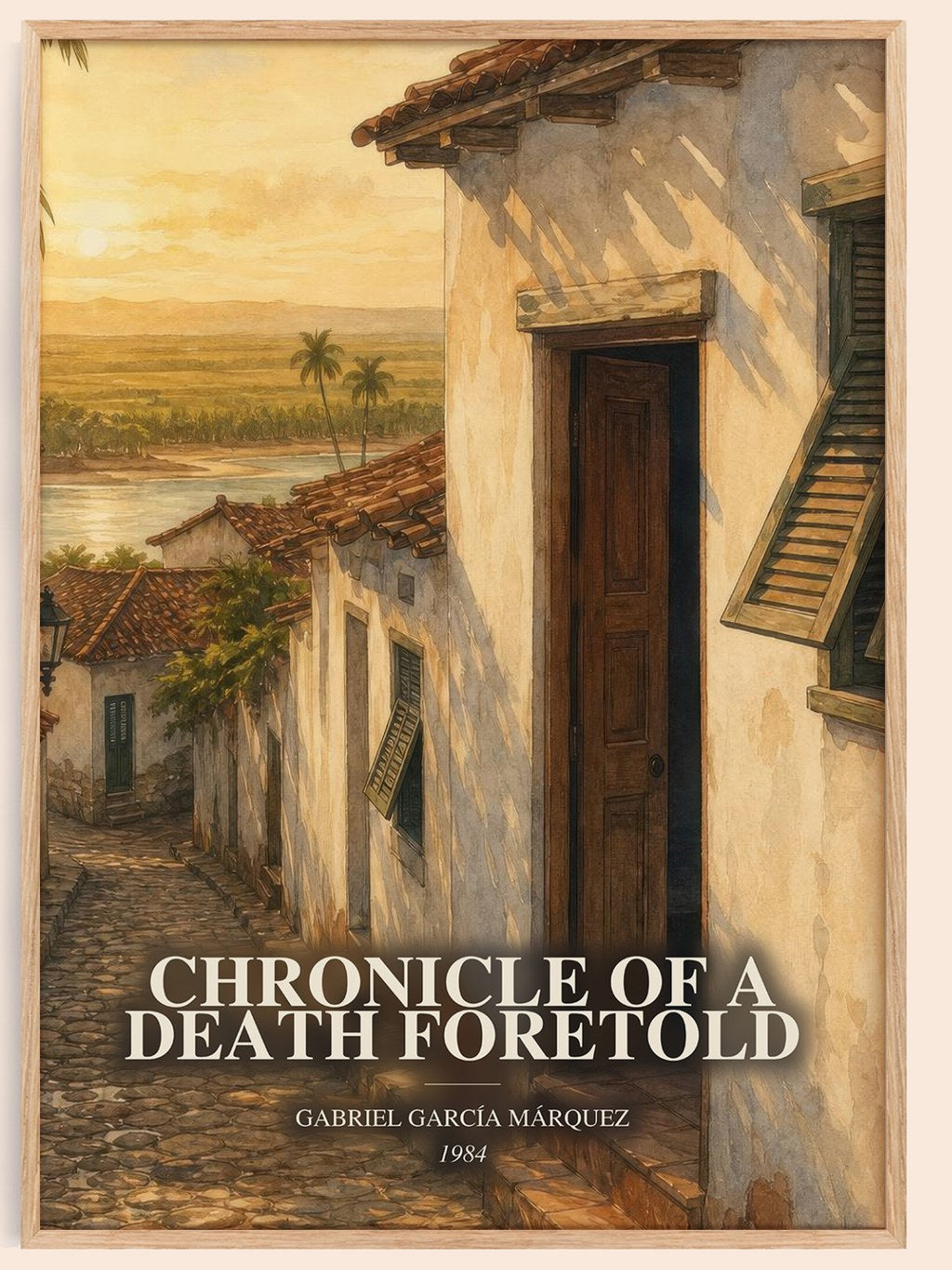 Chronicle of a Death Foretold watercolour book poster by Gabriel García Márquez – framed literary art print