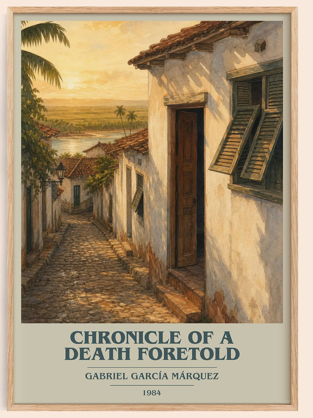 Chronicle of a Death Foretold book cover book poster by Gabriel García Márquez – framed literary art print