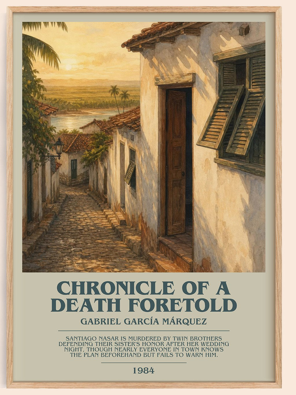 Chronicle of a Death Foretold bookish book poster by Gabriel García Márquez – framed literary art print