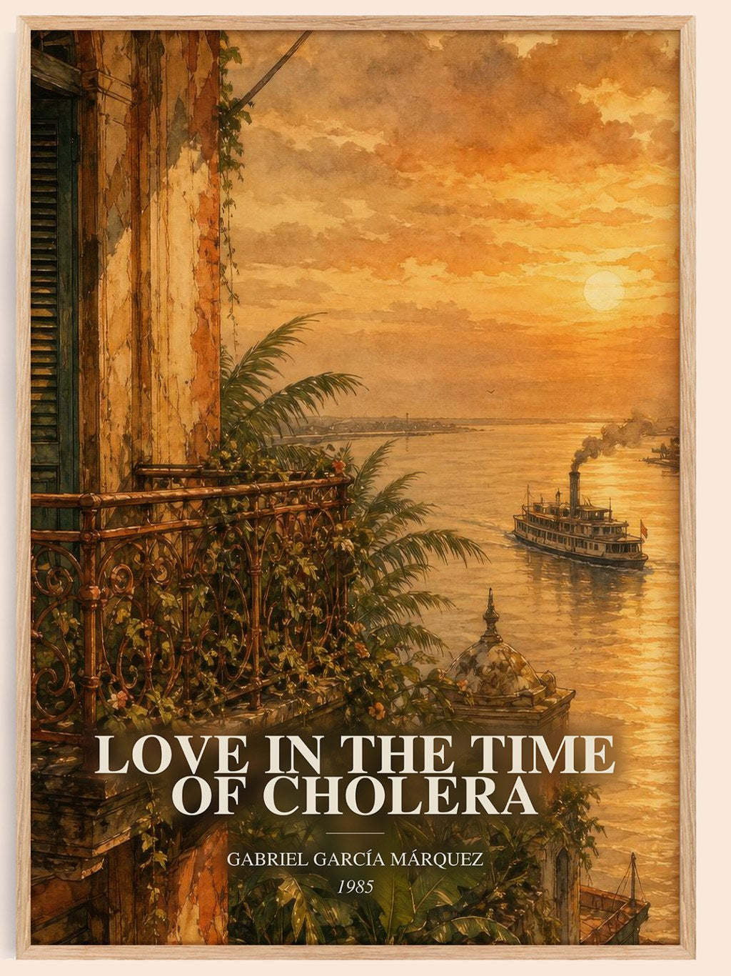 Love in the Time of Cholera watercolour book poster by Gabriel García Márquez – framed literary art print