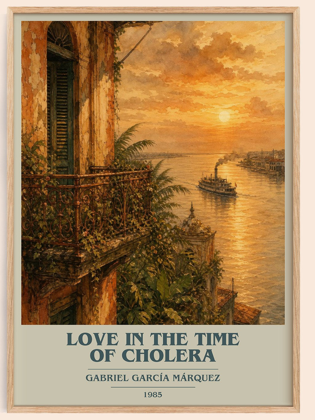 Love in the Time of Cholera book cover book poster by Gabriel García Márquez – framed literary art print