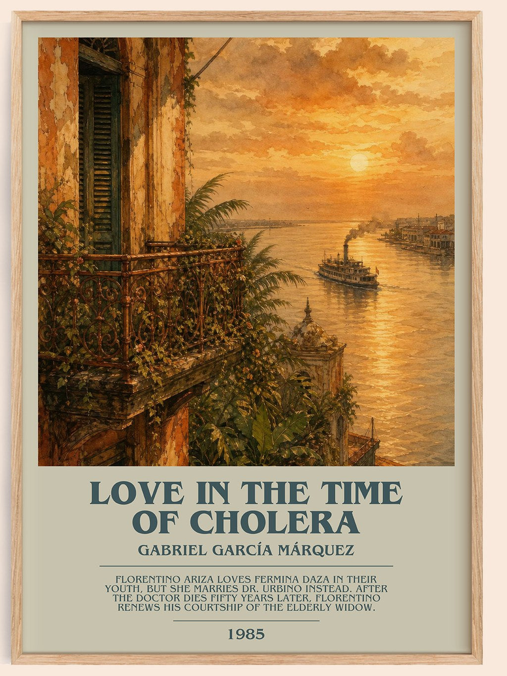 Love in the Time of Cholera bookish book poster by Gabriel García Márquez – framed literary art print