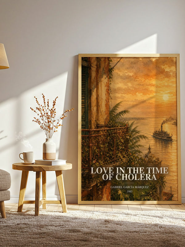Love in the Time of Cholera watercolour print in frame leaning in hallway – literary fiction wall art