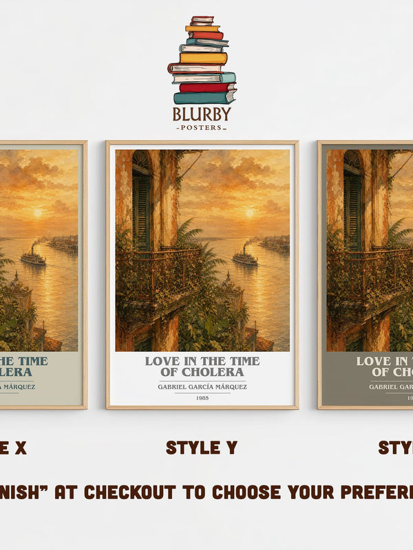 Love in the Time of Cholera book cover print in frame leaning in hallway – literary fiction wall art