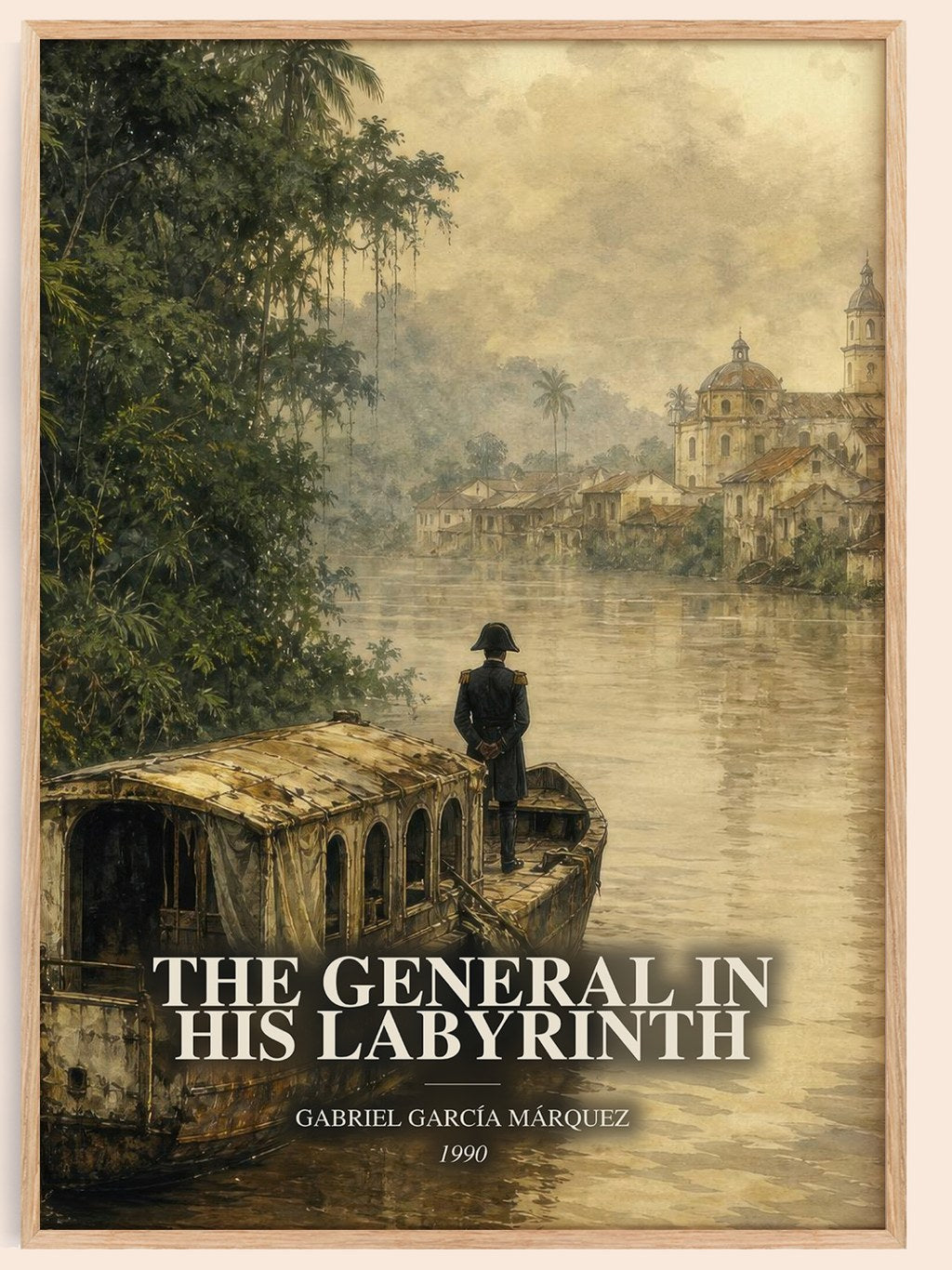 The General in His Labyrinth watercolour book poster by Gabriel García Márquez – framed literary art print