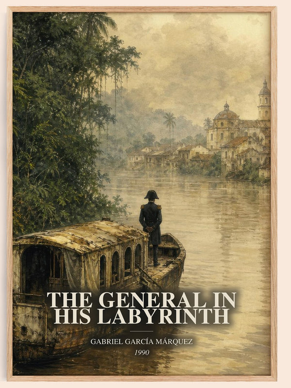The General in His Labyrinth watercolour book poster by Gabriel García Márquez – framed literary art print