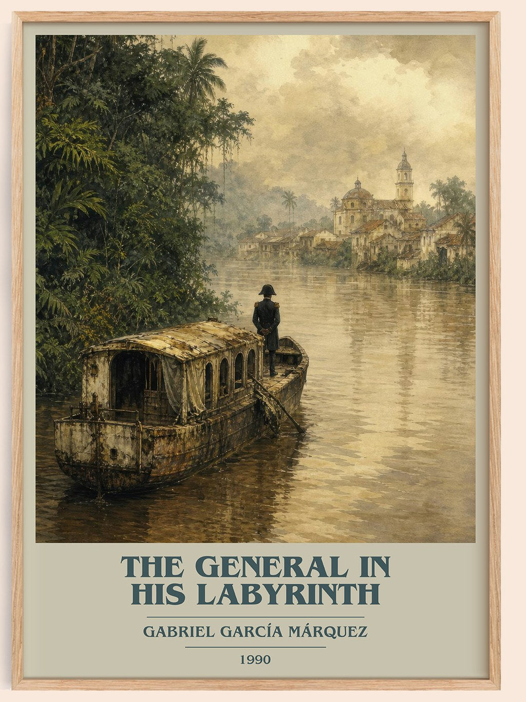 The General in His Labyrinth book cover book poster by Gabriel García Márquez – framed literary art print
