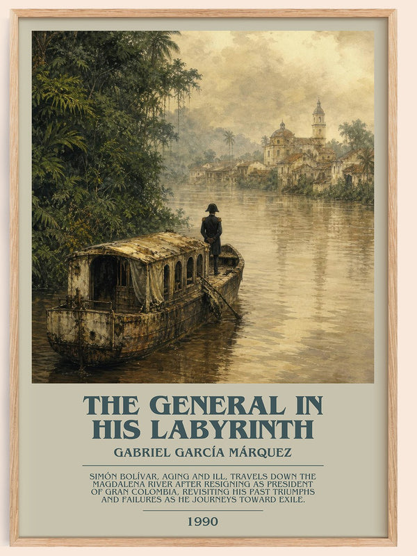The General in His Labyrinth bookish book poster by Gabriel García Márquez – framed literary art print