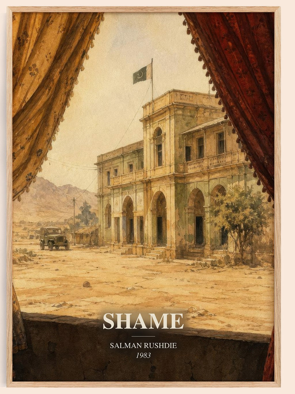 Shame watercolour book poster by Salman Rushdie – framed literary art print