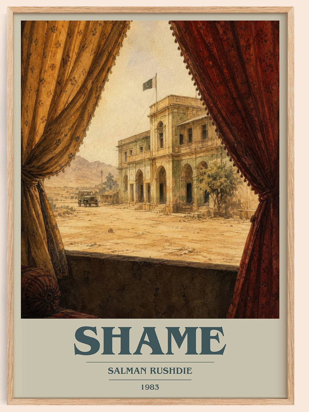Shame book cover book poster by Salman Rushdie – framed literary art print