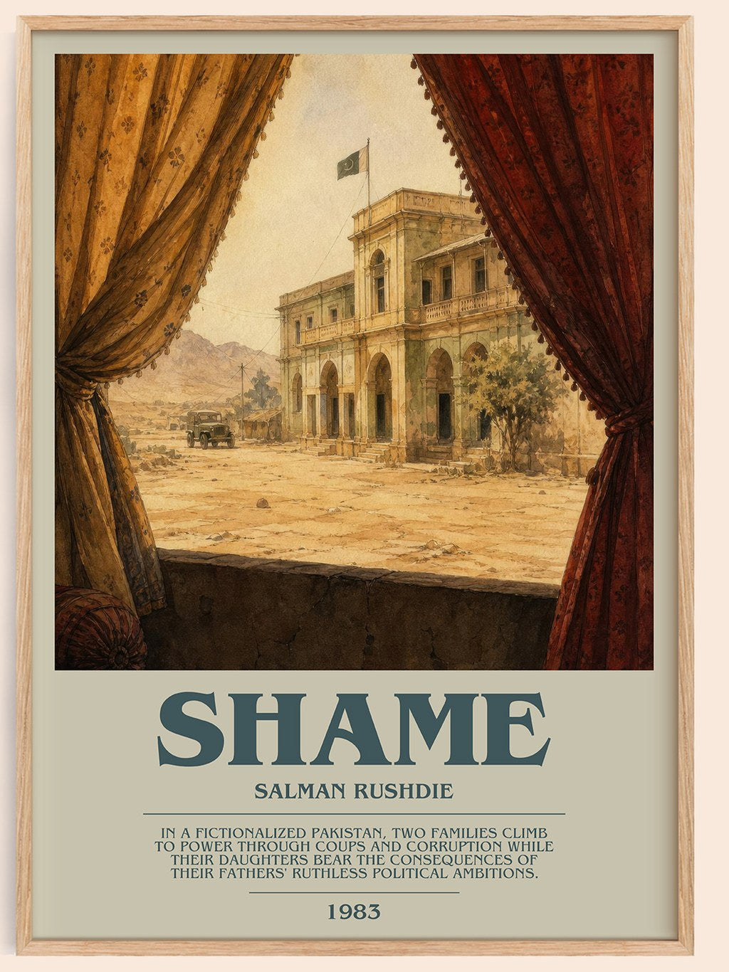 Shame bookish book poster by Salman Rushdie – framed literary art print