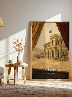 Shame watercolour print in frame leaning in hallway – literary fiction wall art