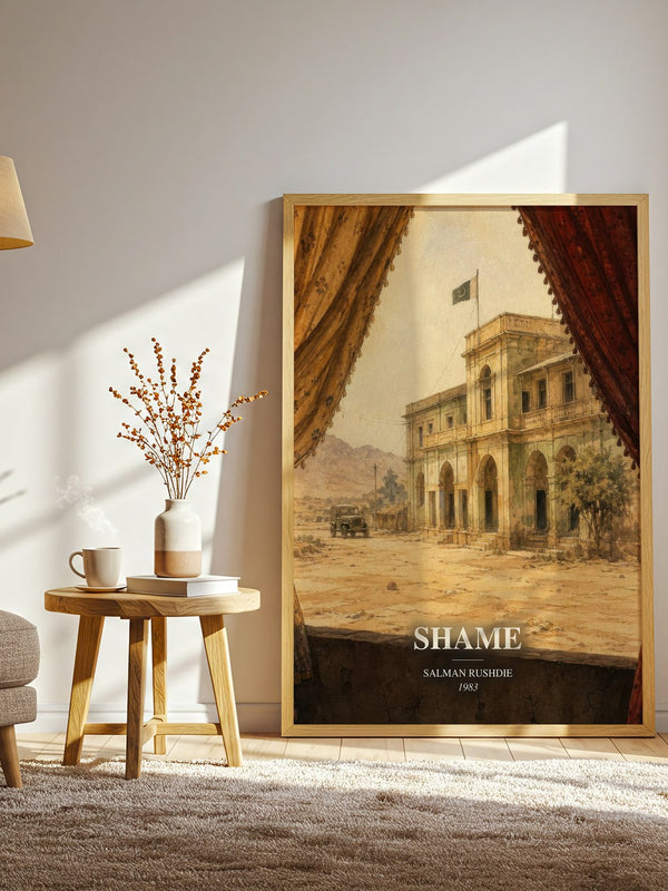 Shame watercolour print in frame leaning in hallway – literary fiction wall art