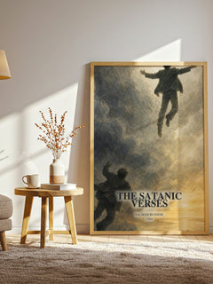 The Satanic Verses watercolour print in frame leaning in hallway – literary fiction wall art